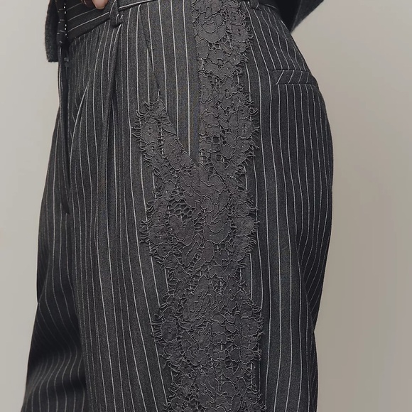 Anthropologie TND Lace Pinstripe Trousers Wide Leg Pants - Picture 4 of 6